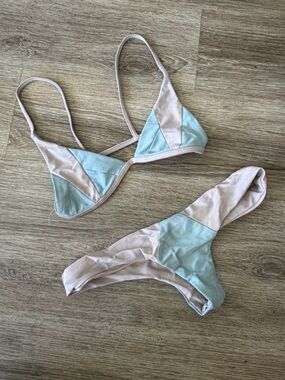 Stone Fox Swim Blue and Cream Triangle Bikini Set